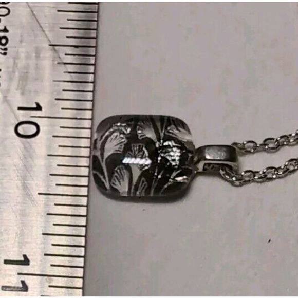 Fused Glass Pendant with Decal Design Silver Tone Chain Lobster Claw Closure - Picture 4 of 5